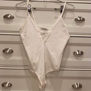 White V-Neck Thong Bodysuit